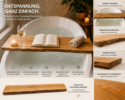 Badewannenbrett aus massiver Eiche mit Baumkante - Wood-24
