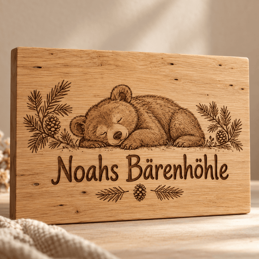 Bärenruhe – Kinderzimmer-Wandschild Bär, Produktansicht; digitale Gestaltungsvisualisierung