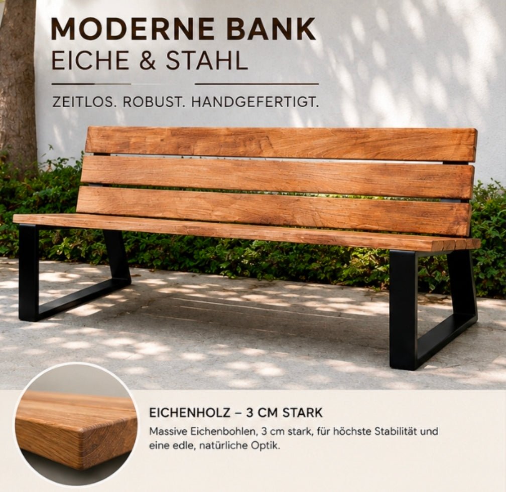 Bank Rinka aus massiver Eiche, schräges Bankgestell - Wood-24