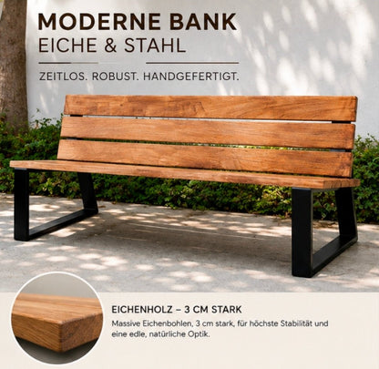Bank Rinka aus massiver Eiche, schräges Bankgestell - Wood-24