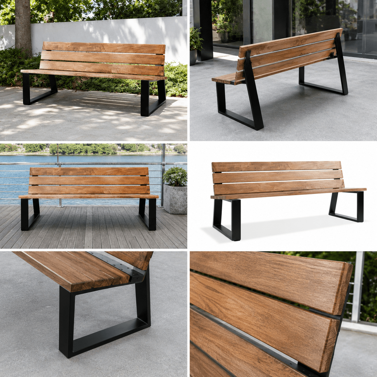 Bank Rinka aus massiver Eiche, schräges Bankgestell - Wood-24