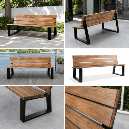 Bank Rinka aus massiver Eiche, schräges Bankgestell - Wood-24