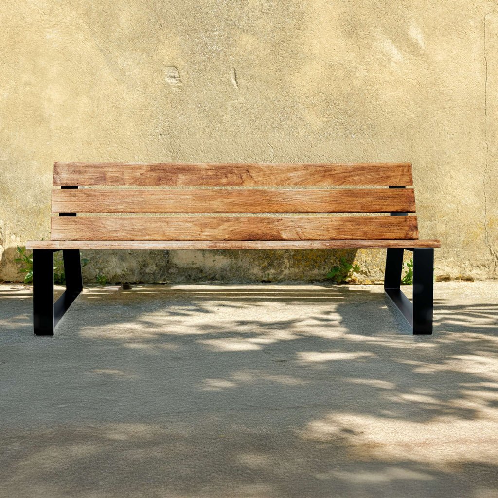 Bank Rinka aus massiver Eiche, schräges Bankgestell - Wood-24