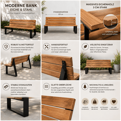 Bank Rinka aus massiver Eiche, schräges Bankgestell - Wood-24