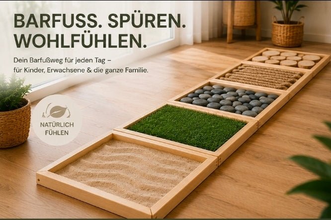 Barfußpfad für Zuhause | Sensorikplatten aus Holz | 5 Oberflächen - Wood-24
