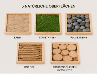 Barfußpfad für Zuhause | Sensorikplatten aus Holz | 5 Oberflächen - Wood-24