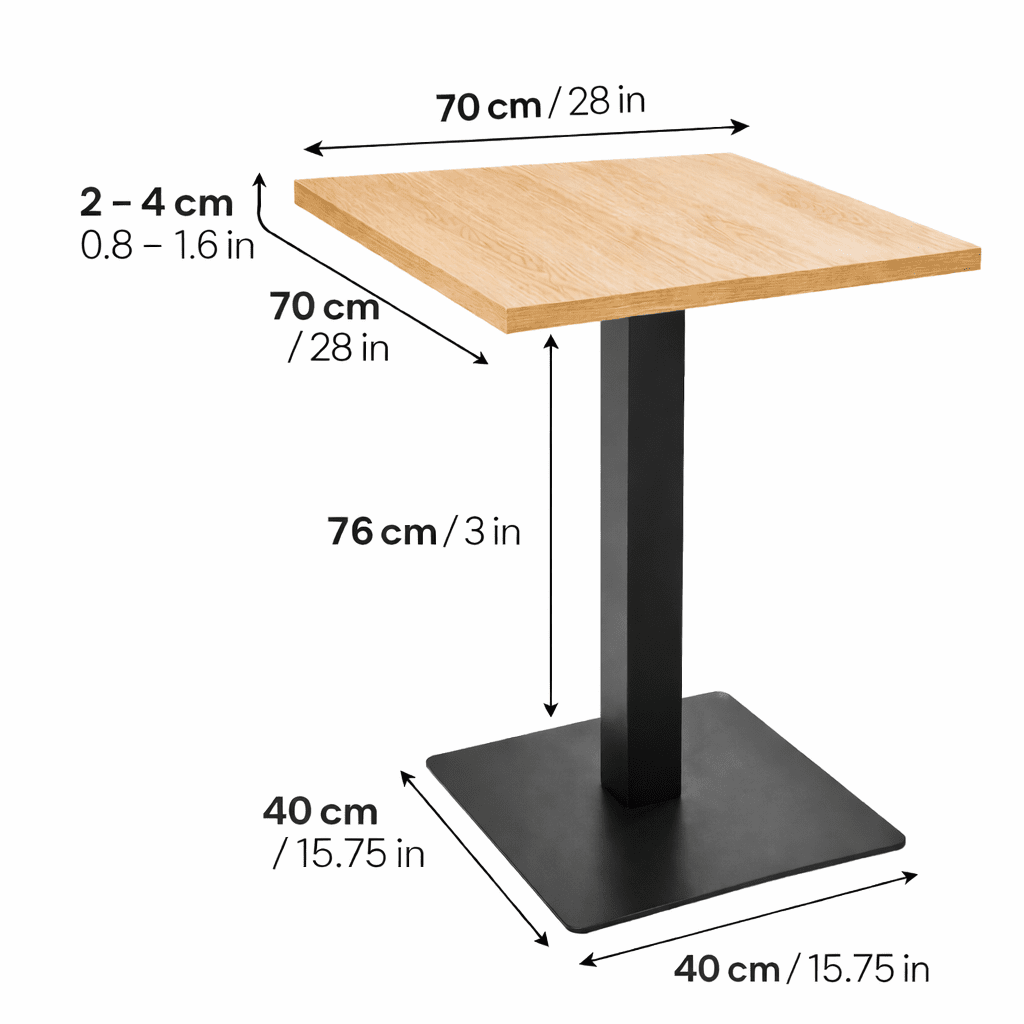Bistro Tisch 70x70 cm – Eiche Furnier mit schwarzem Metallgestell | Café - & Gastronomietisch | Modern & Stabil - Woodequipment24
