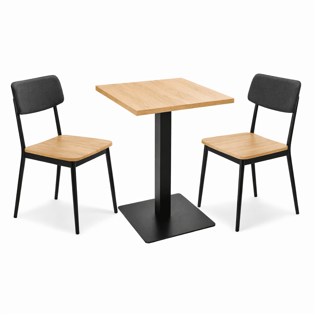 Bistro Tisch 70x70 cm – Eiche Furnier mit schwarzem Metallgestell | Café - & Gastronomietisch | Modern & Stabil - Woodequipment24