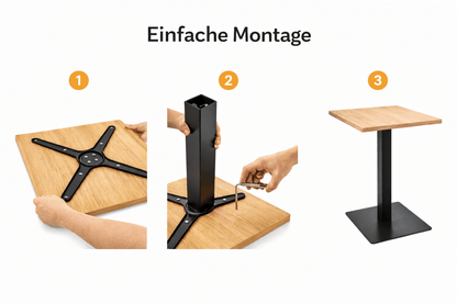 Bistro Tisch 70x70 cm – Eiche Furnier mit schwarzem Metallgestell | Café - & Gastronomietisch | Modern & Stabil - Woodequipment24