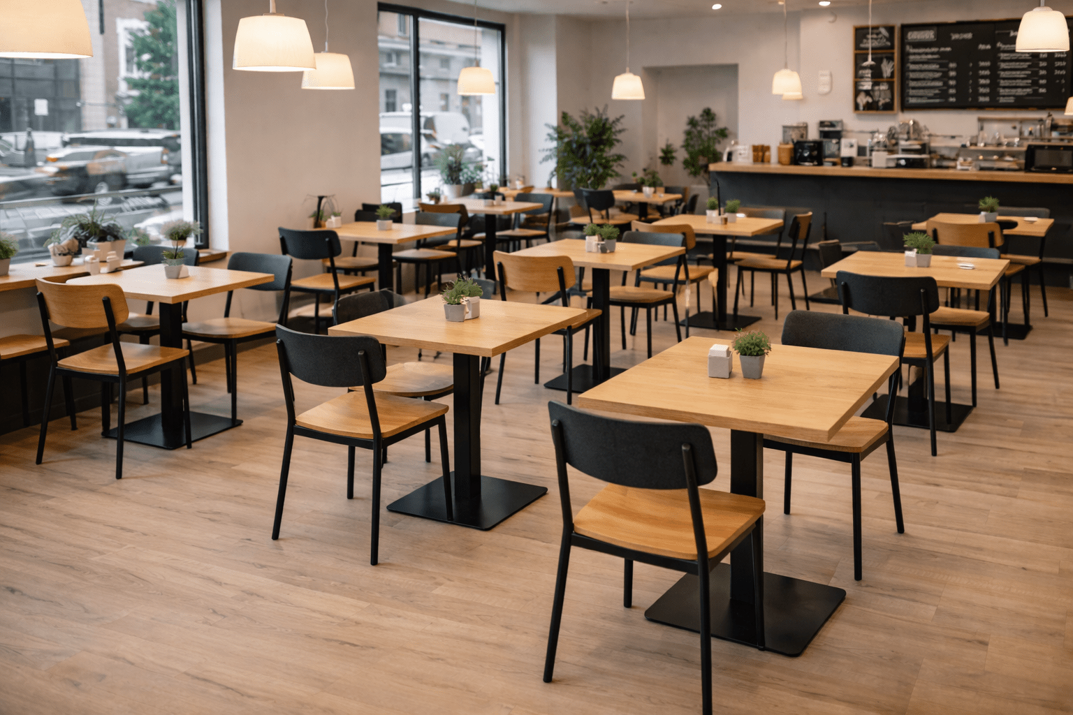 Bistro Tisch 70x70 cm – Eiche Furnier mit schwarzem Metallgestell | Café - & Gastronomietisch | Modern & Stabil - Woodequipment24