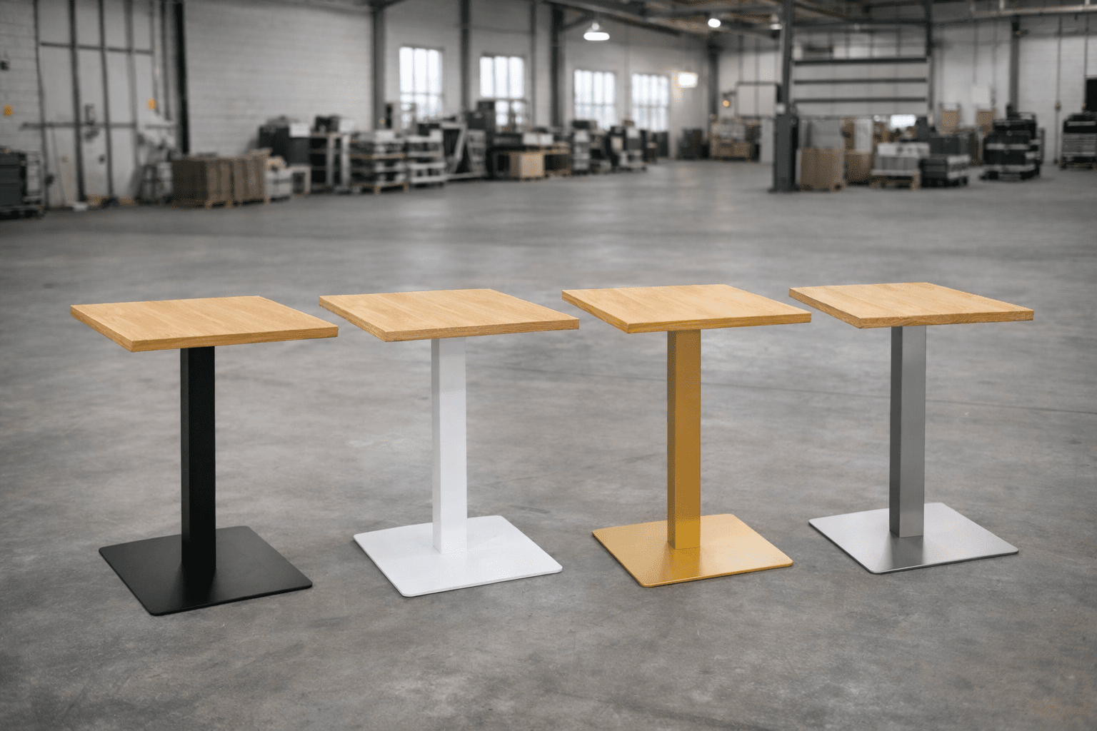 Bistro Tisch 70x70 cm – Eiche Furnier mit schwarzem Metallgestell | Café - & Gastronomietisch | Modern & Stabil - Woodequipment24