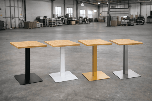 Bistro Tisch 70x70 cm – Eiche Furnier mit schwarzem Metallgestell | Café - & Gastronomietisch | Modern & Stabil - Woodequipment24