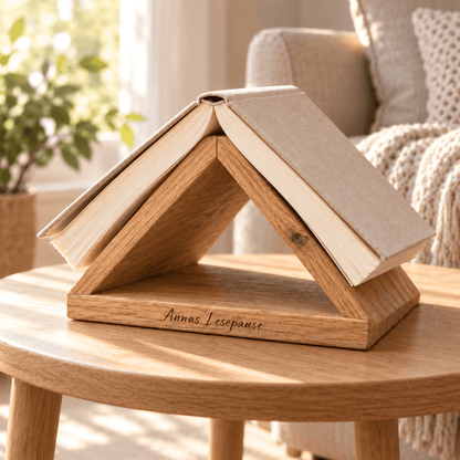 Buchablage aus Eiche als persönlicher Buchplatz neben einem Lesesessel