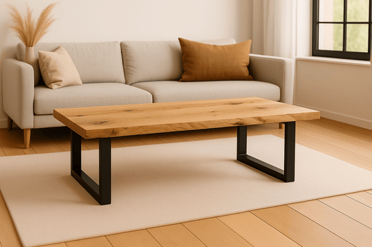 Couchtisch aus Eiche Rustikal - mit Tischgestell schwarz - Woodequipment24