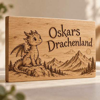 Drachenmut – Kinderzimmer-Wandschild Drache, Produktansicht; digitale Gestaltungsvisualisierung