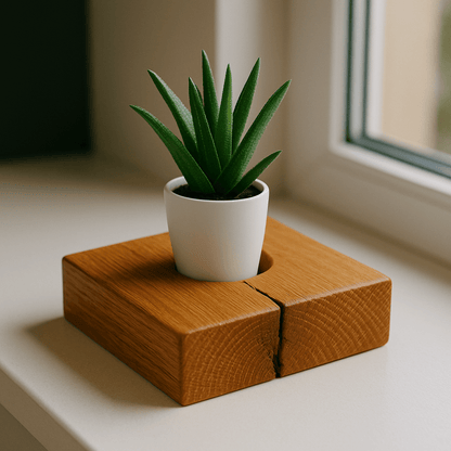 Eichenholz Deko - Block mit Kunstpflanze - Woodequipment24