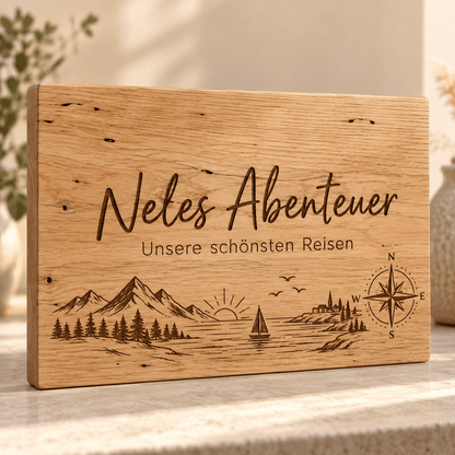 Erinnerungsleiste – Personalisiertes Schild für Urlaubserinnerungen, Produktansicht; digitale Gestaltungsvisualisierung