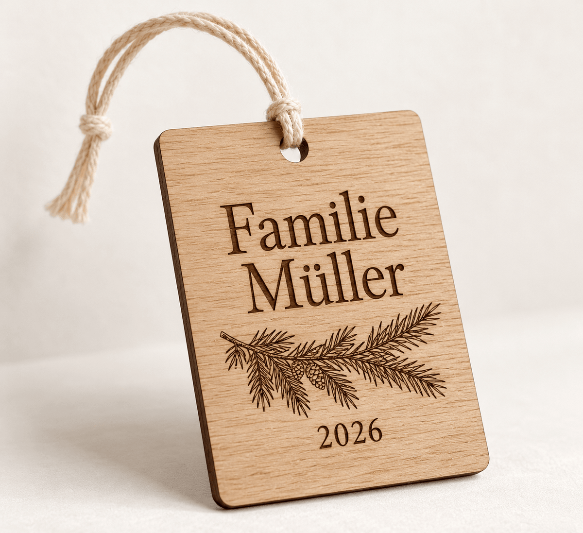 Familienzweig – Personalisierter Weihnachtsbaumanhänger – Produktansicht mit Beispielgestaltung