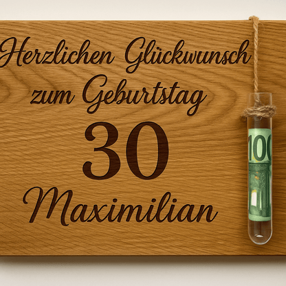 Geschenkebrett - mit Reagenzglas Geldgeschenk - Woodequipment24