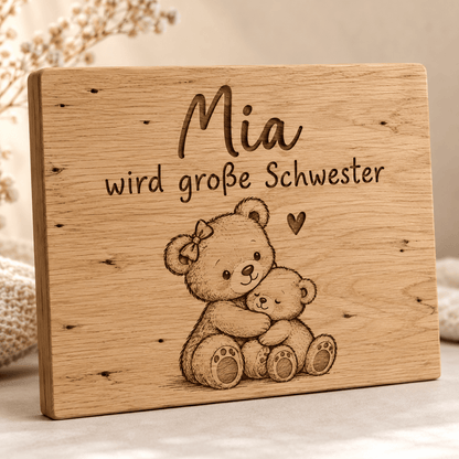Geschwisterglück – Erinnerungstafel für große Geschwister, Produktansicht; digitale Gestaltungsvisualisierung