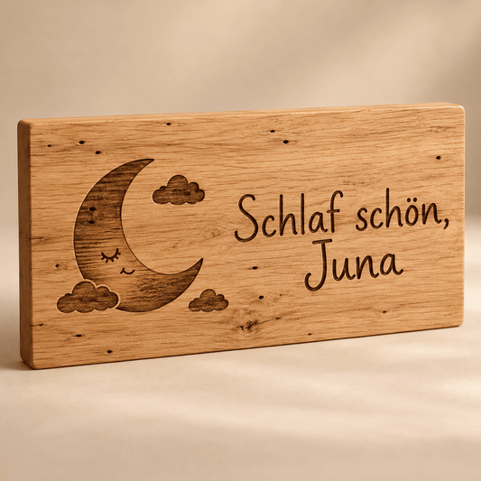 Gute Nacht – Personalisiertes Gutenacht-Schild, Produktansicht; digitale Gestaltungsvisualisierung