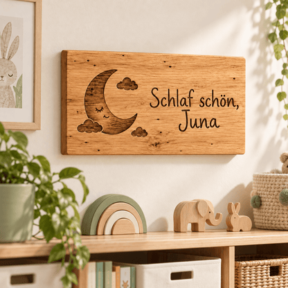 Gute Nacht – Personalisiertes Gutenacht-Schild, Kinderzimmer-Beispiel; digitale Gestaltungsvisualisierung