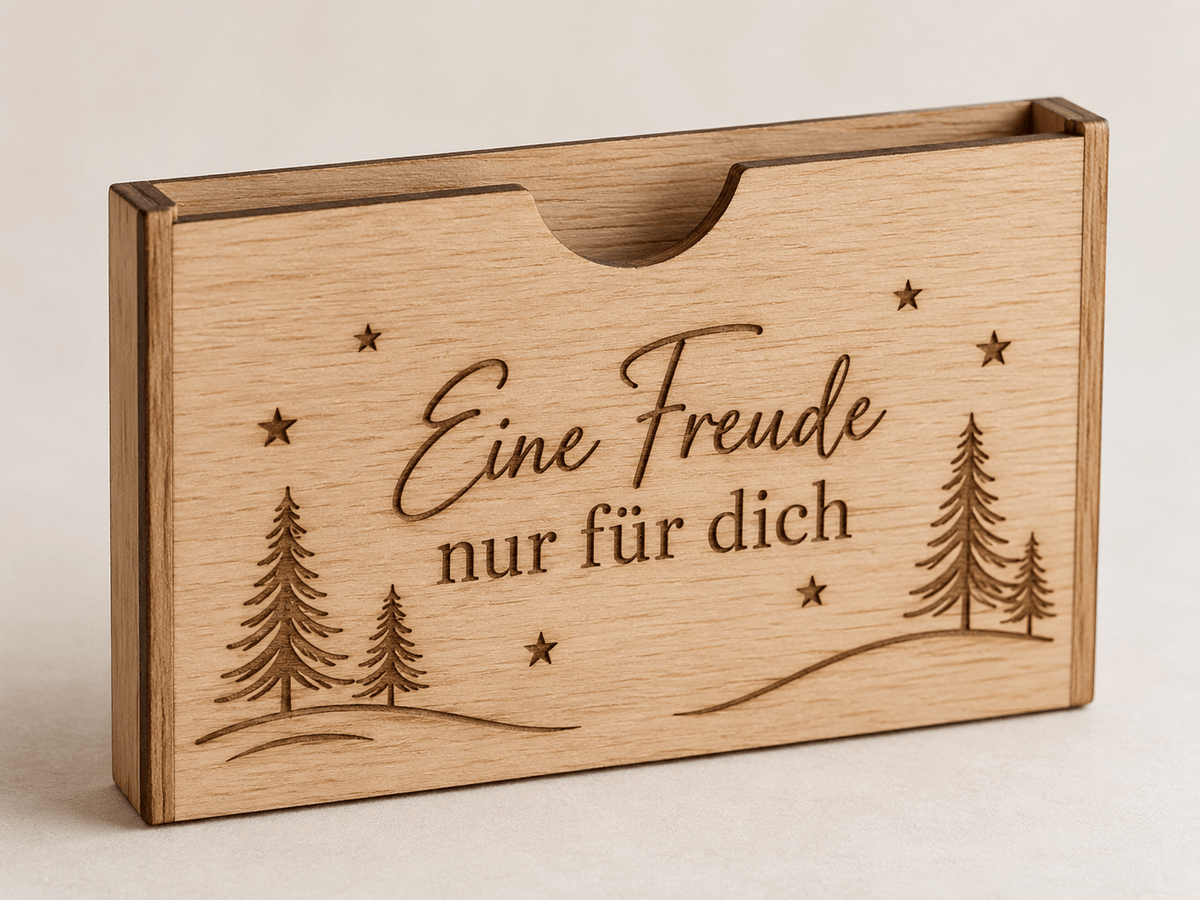 Gutscheinfenster – Weihnachtlicher Gutscheinkartenhalter – Produktansicht mit Beispielgestaltung