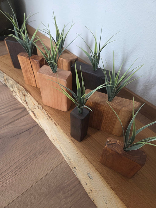 Handgefertigte Mini - Holzvasen mit Trockenblumen – Naturdeko im Set aus verschiedenen Hölzern - Woodequipment24