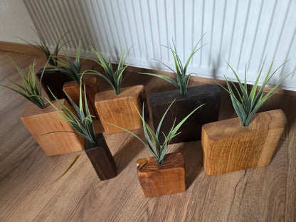 Handgefertigte Mini - Holzvasen mit Trockenblumen – Naturdeko im Set aus verschiedenen Hölzern - Woodequipment24