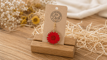 Handgemachte Ohrringe mit echten Blumen – Resin Schmuck aus Deutschland – 3er Set inkl. Eichenholz Nutleiste – Damen Ohrhänger – Geschenk für Frauen - Wood - 24