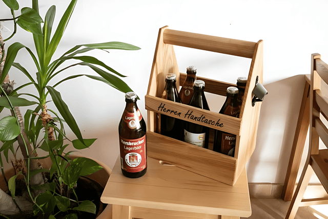 Herrenhandtasche Holz: Lustiger Flaschenträger & Opener | Originelles Geschenk für Männer & Vatertag