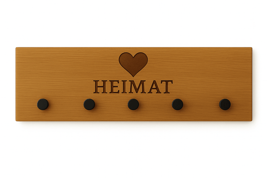 Holz - Garderobe mit Gravur – Wandgarderobe & Schlüsselbrett für mehr Ordnung "Heimat" - Woodequipment24