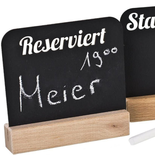 Holz Tischaufsteller aus Buche mit Kreidetafel - Reserviert und Stammtisch Schild - Woodequipment24