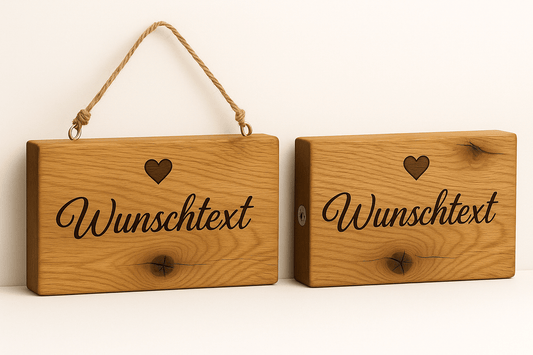 Personalisiertes Massivholz-Eichenschild mit Wunschgravur – Produktbild