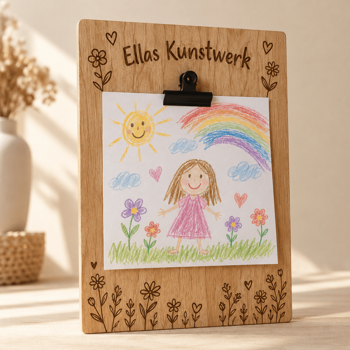Kunstwerk des Monats – Personalisiertes Bilder-Klemmbrett, Produktansicht; digitale Gestaltungsvisualisierung