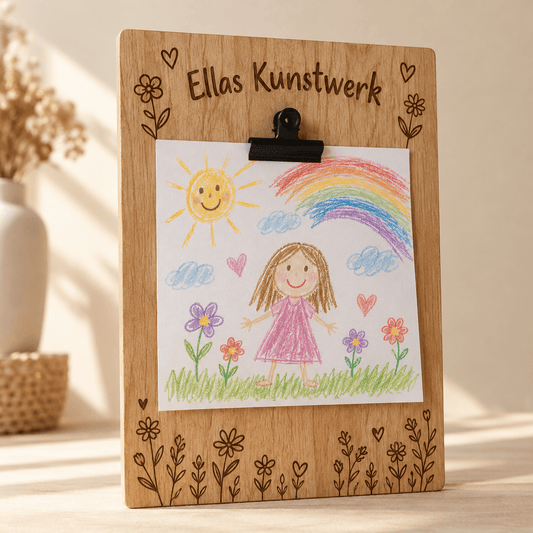 Kunstwerk des Monats – Personalisiertes Bilder-Klemmbrett, Produktansicht; digitale Gestaltungsvisualisierung