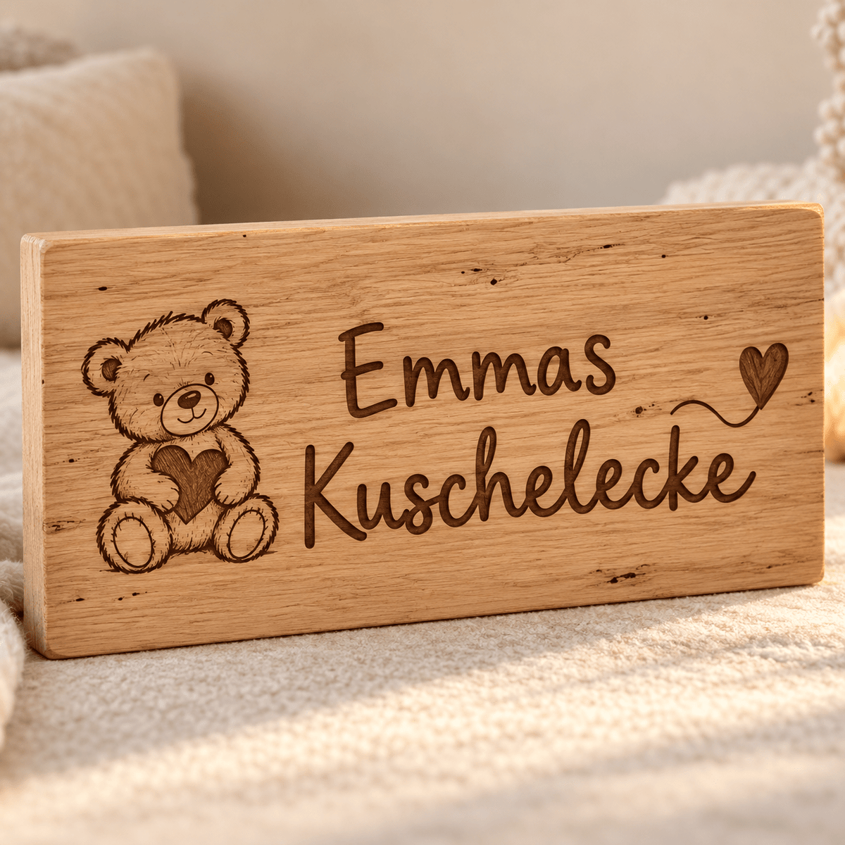Kuschelecke – Personalisiertes Schild für den Kuschelplatz, Produktansicht; digitale Gestaltungsvisualisierung