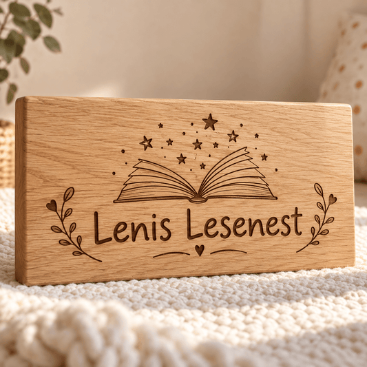 Lesenest – Personalisiertes Schild für die Leseecke, Produktansicht; digitale Gestaltungsvisualisierung