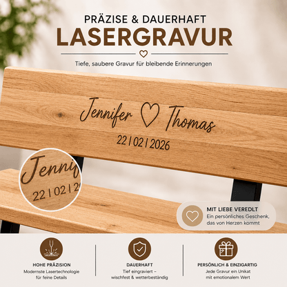 Personalisierbare Massivholzbank Madera mit Lehne und Gravur – weiteres Produktbild 4