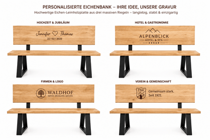 Personalisierbare Massivholzbank Madera mit Lehne und Gravur – weiteres Produktbild 7