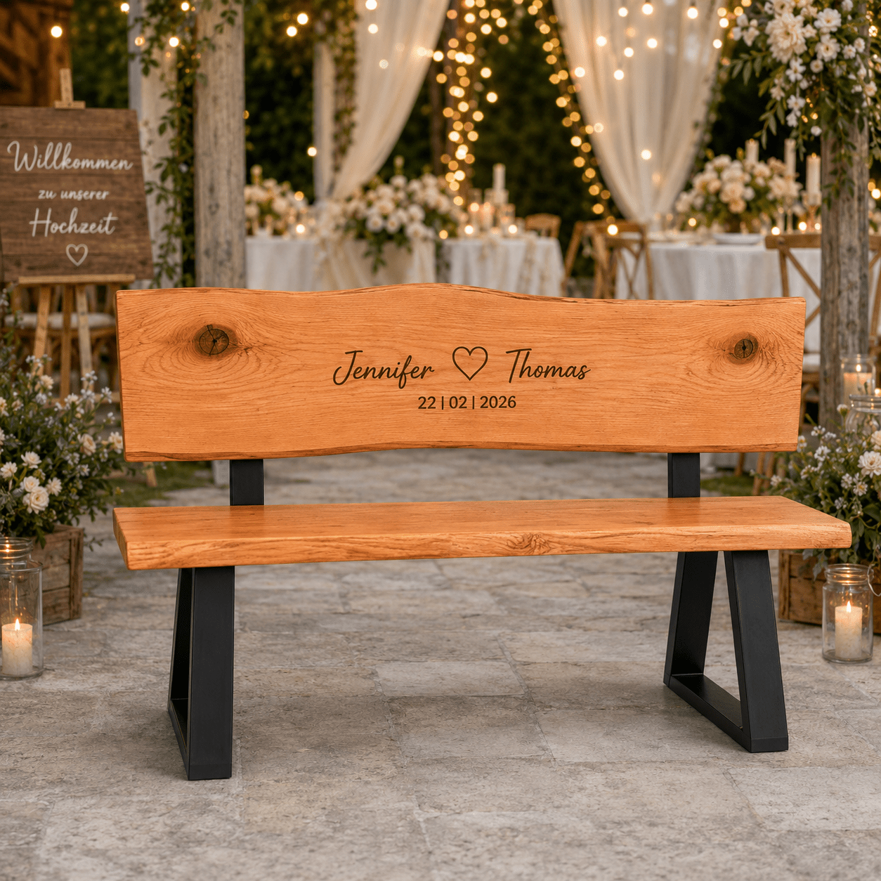 Massivholzbank mit Lehne "Madera" Dein Unikat mit persönlicher Gravur! - Wood - 24