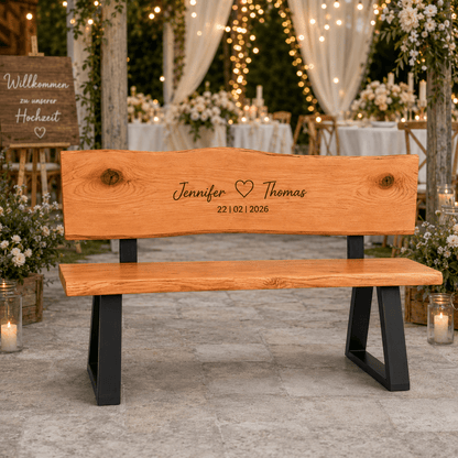 Massivholzbank mit Lehne "Madera" Dein Unikat mit persönlicher Gravur! - Wood - 24