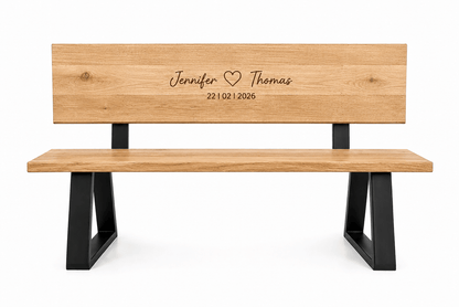 Personalisierbare Massivholzbank Madera mit Lehne und Gravur – weiteres Produktbild 11