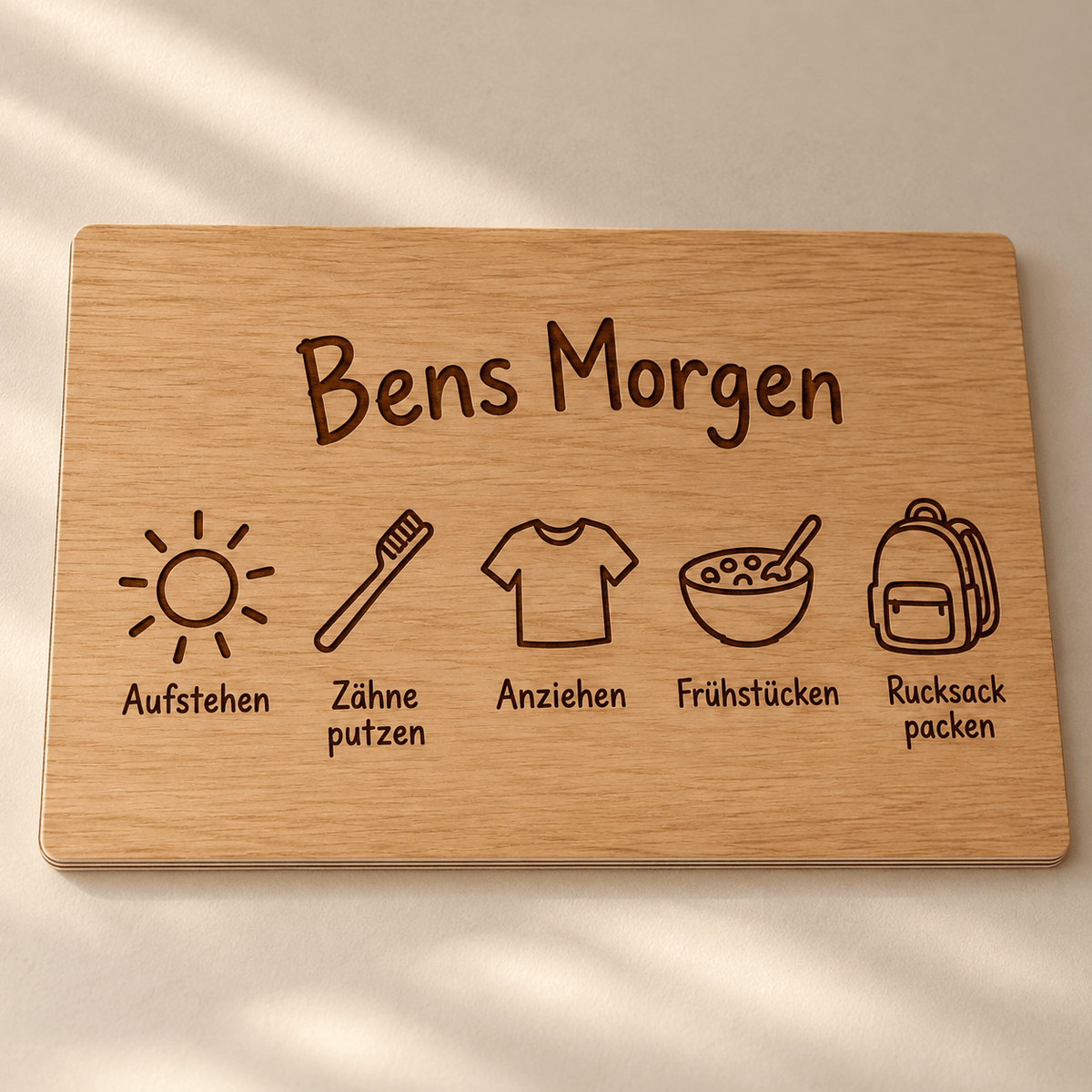 Morgenstart – Personalisierte Morgenroutine-Tafel, Produktansicht; digitale Gestaltungsvisualisierung