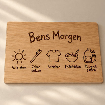 Morgenstart – Personalisierte Morgenroutine-Tafel, Produktansicht; digitale Gestaltungsvisualisierung