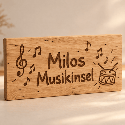 Musikinsel – Personalisiertes Schild für die Musikecke, Produktansicht; digitale Gestaltungsvisualisierung