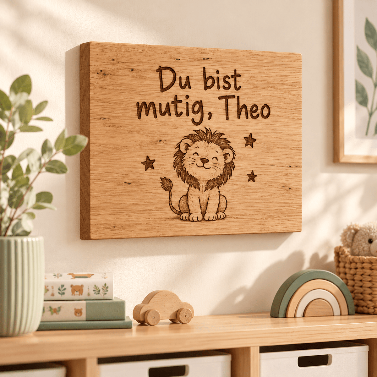 Mutmacher – Personalisierte Kinderzimmer-Tafel, Kinderzimmer-Beispiel; digitale Gestaltungsvisualisierung