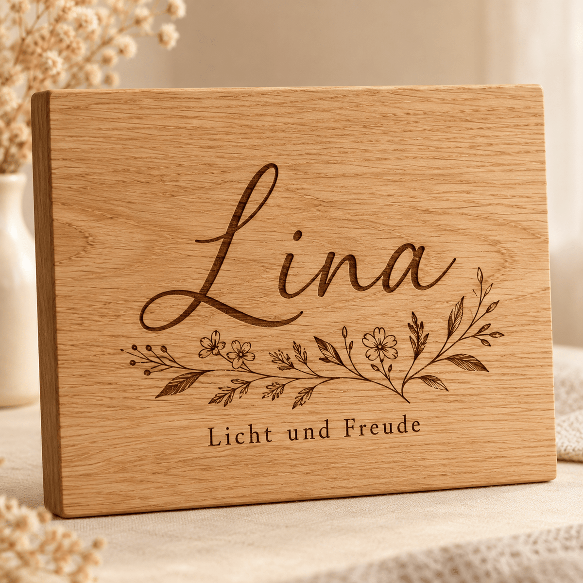 Namensgeschichte – Tafel mit Namensbedeutung, Produktansicht; digitale Gestaltungsvisualisierung