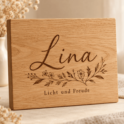 Namensgeschichte – Tafel mit Namensbedeutung, Produktansicht; digitale Gestaltungsvisualisierung