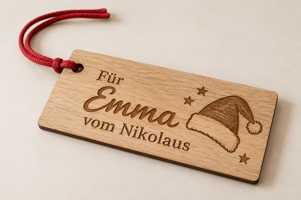 Nikolausplatz – Namensschild für den Nikolausstiefel – Produktansicht mit Beispielgestaltung